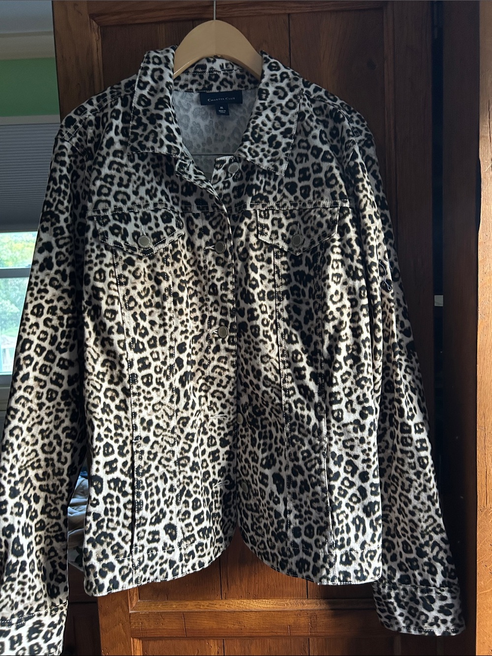 Charter Club Leopard Print Button-Front Jacket in Cream and Black